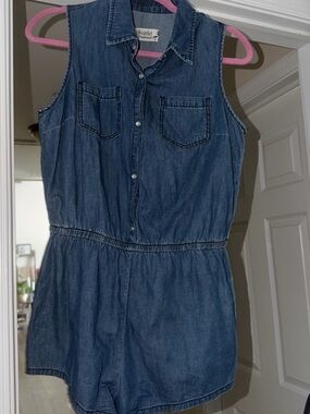 Scarlett Denim Sleeveless One-Piece Romper in Blue